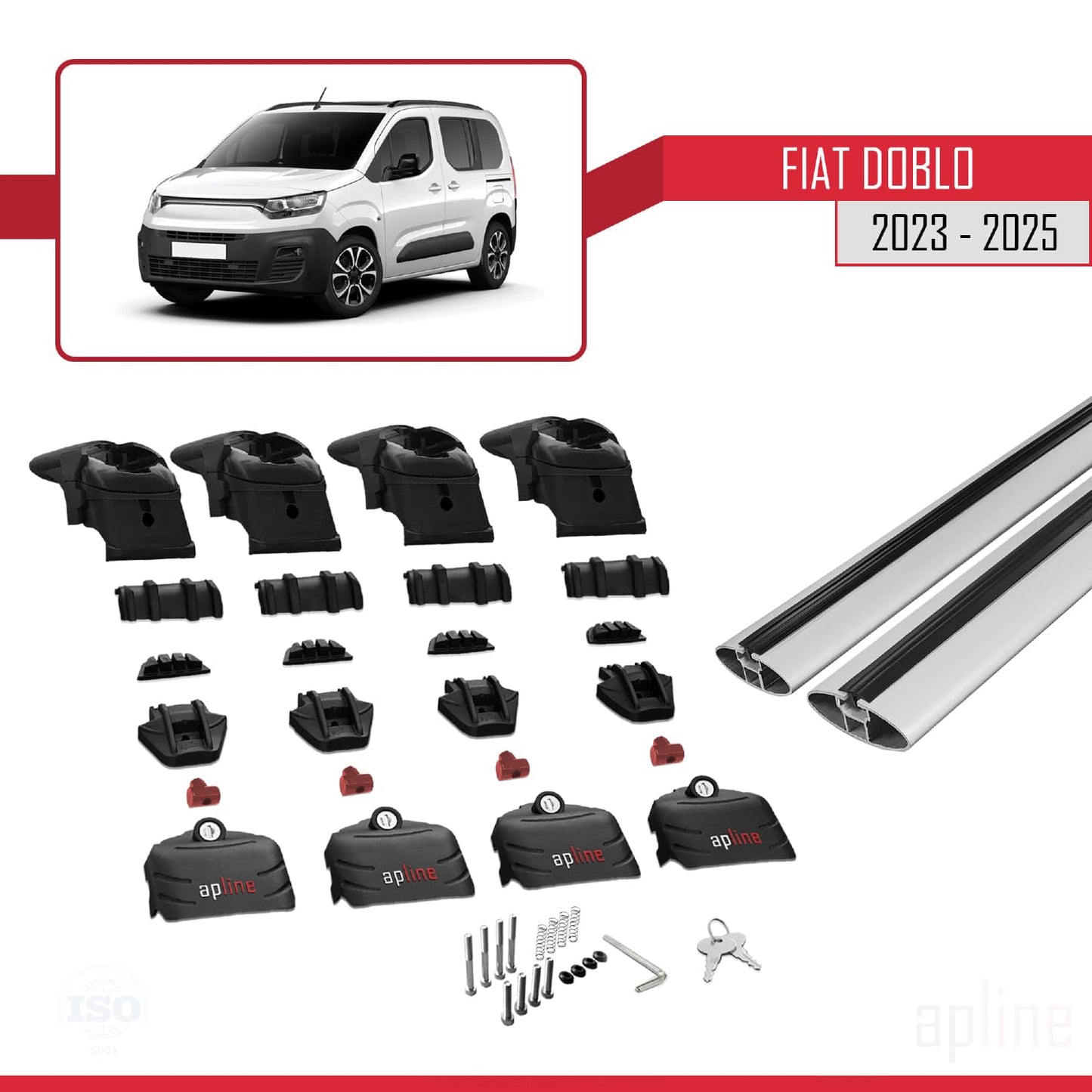 Compatible with Fiat Doblo 3 2023-2025 ACE-2 Car Roof Rack Cross Bar Grey Aluminium 2 Bars