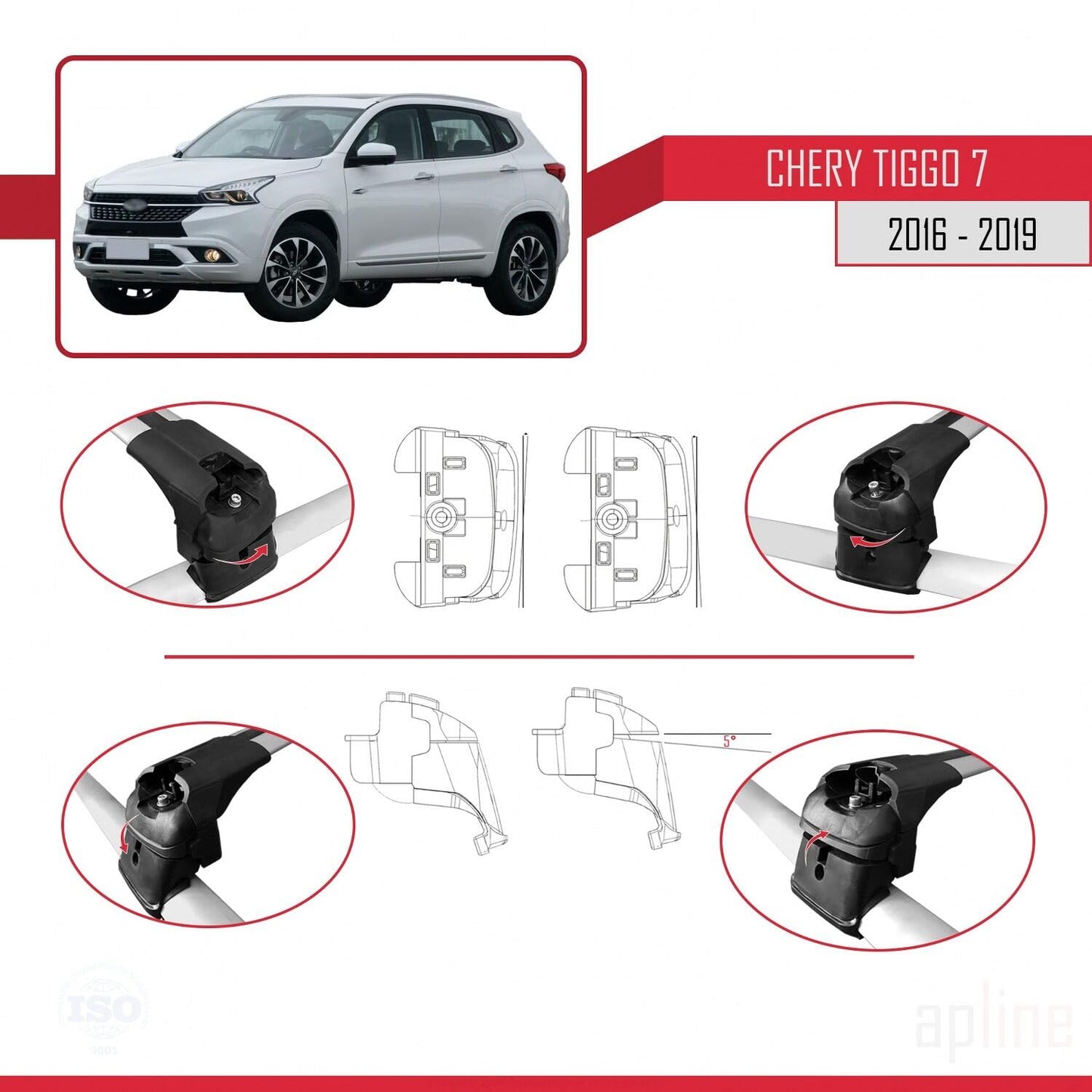 Compatible with Chery Tiggo 7 (T15) 2016-2019 ACE-2 Car Roof Rack Cross Bar Grey Aluminium 2 Bars