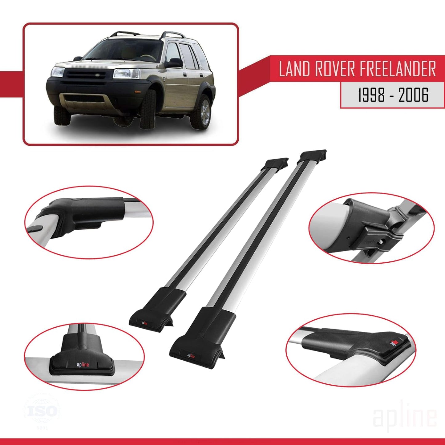 Compatible with Land Rover Freelander (L314) 1998-2006 Fly Model Car Roof Rack Cross Bar Grey Aluminium 2 Bars