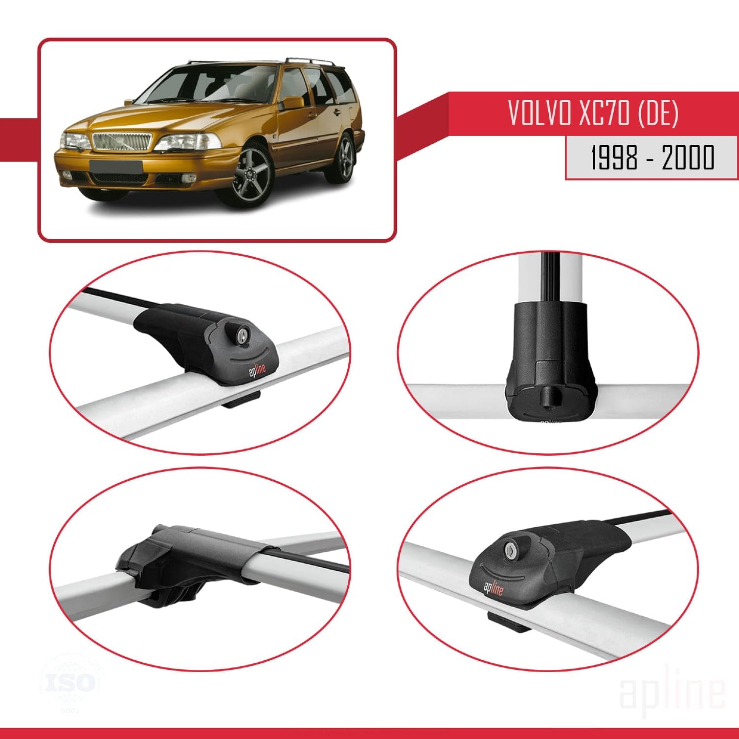 Compatible with Volvo XC70 1998-2000 ACE-1 Car Roof Rack Cross Bar Grey Aluminium 3 Bars