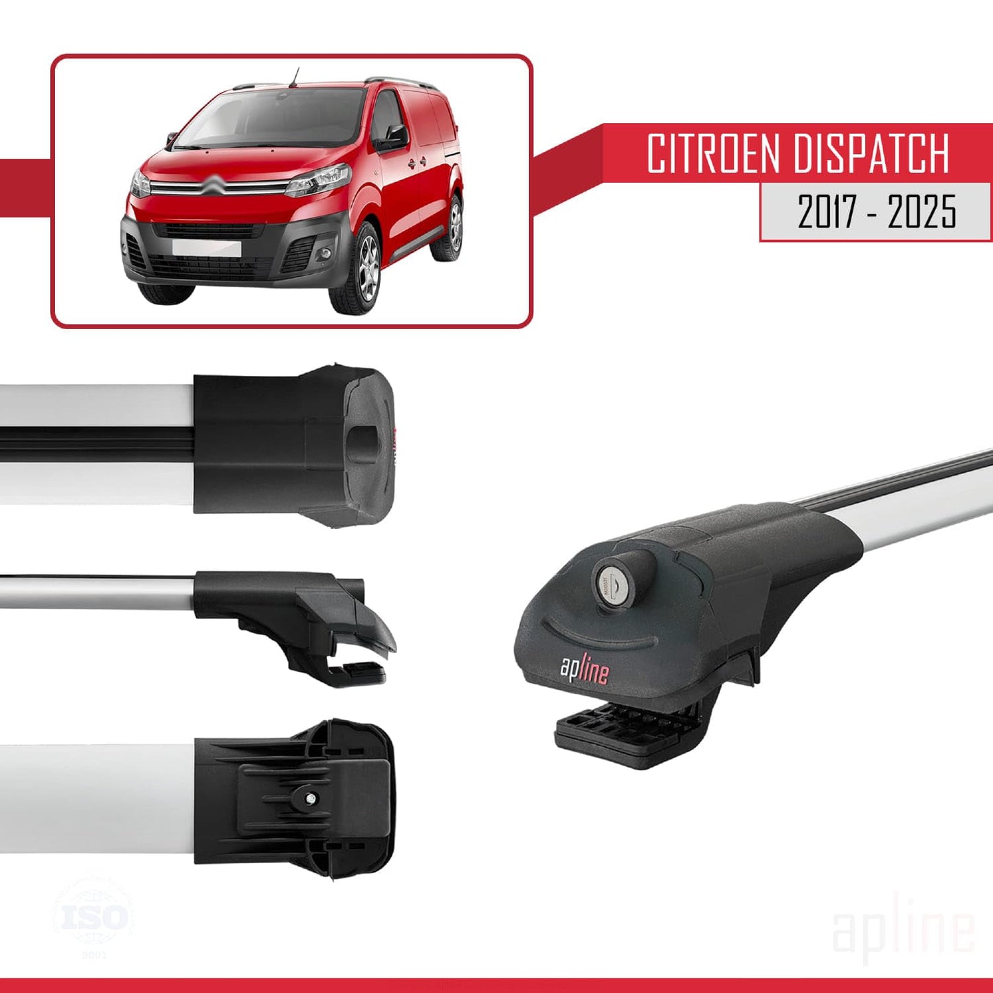 Compatible with Citroen Dispatch (K0) 2017-2025 ACE-1 Car Roof Rack Cross Bar Grey Aluminium 3 Bars