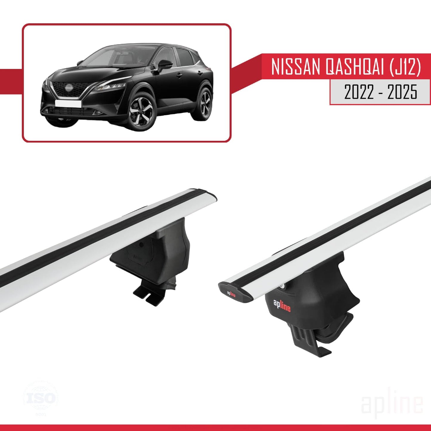 Compatible with Nissan Qashqai 3 (J12) 2022-2025 ACE-4 Car Roof Rack Cross Bar Grey Aluminium 2 Bars