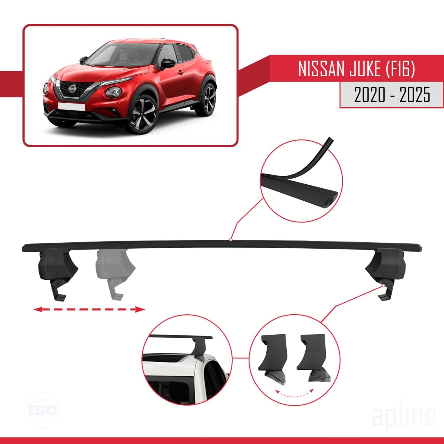 Compatible with Nissan Juke 2 (F16) 2020-2025 ACE-4 Car Roof Rack Cross Bar Black Aluminium 2 Bars