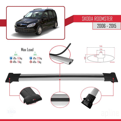 Compatible with Skoda Roomster 2006-2015 Fly Model Car Roof Rack Cross Bar Grey Aluminium 2 Bars
