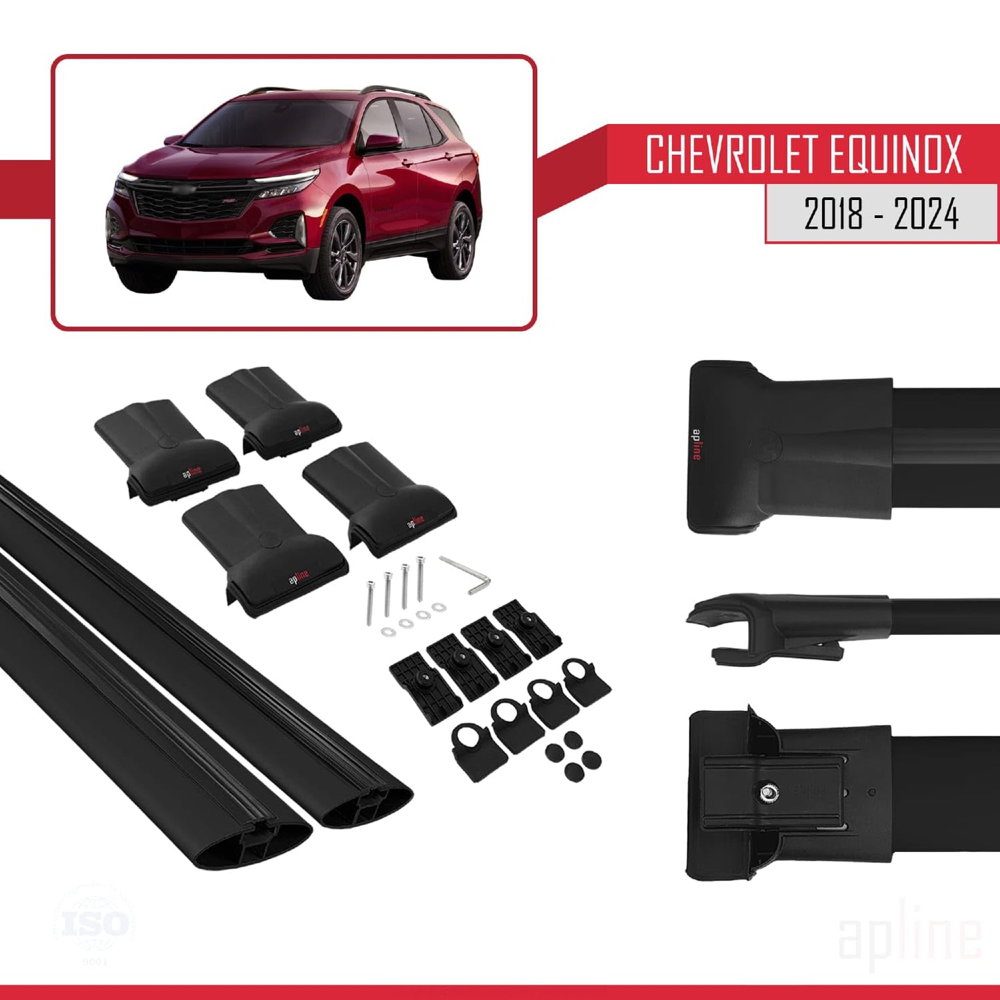 Compatible with Chevrolet Equinox 2018-2024 Fly Model Car Roof Rack Cross Bar Black Aluminium 2 Bars