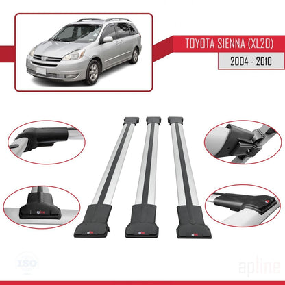 Compatible with Toyota Sienna 2 (XL20) 2004-2010 Fly Model Car Roof Rack Cross Bar Grey Aluminium 3 Bars