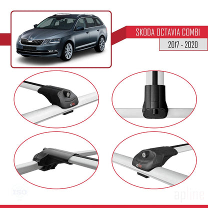 Compatible with Skoda Octavia 3 (5E) SW Post-Facelift 2017-2020 ACE-1 Car Roof Rack Cross Bar Grey Aluminium 2 Bars