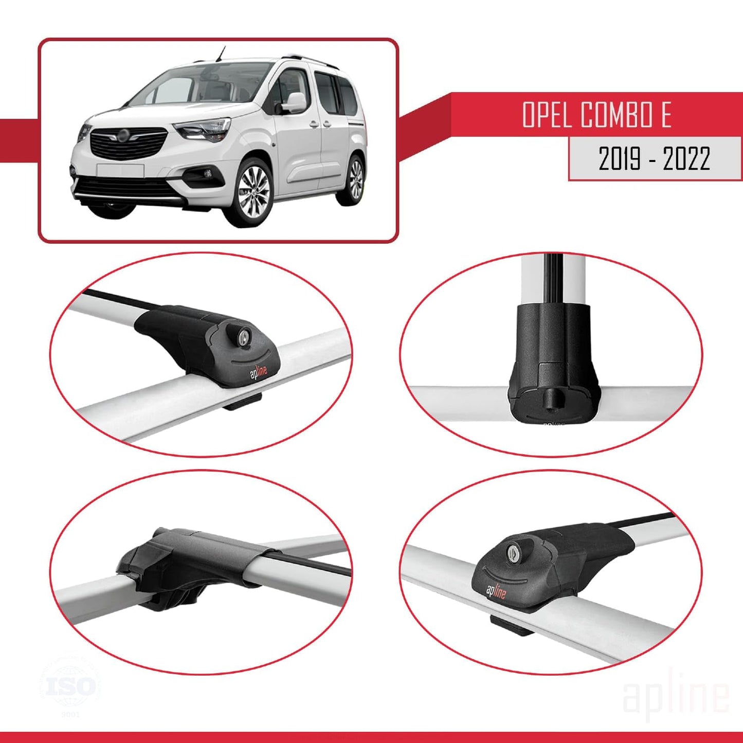 Compatible with Opel Combo E 2019-2022 ACE-1 Car Roof Rack Cross Bar Grey Aluminium 2 Bars