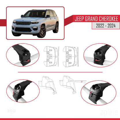 Compatible with Jeep Grand Cherokee 2022-2024 ACE-2 Car Roof Rack Cross Bar Black Aluminium 2 Bars
