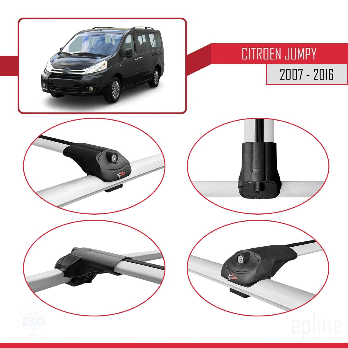 Compatible with Citroen Jumpy 2 (G9) 2007-2016 ACE-1 Car Roof Rack Cross Bar Grey Aluminium 4 Bars