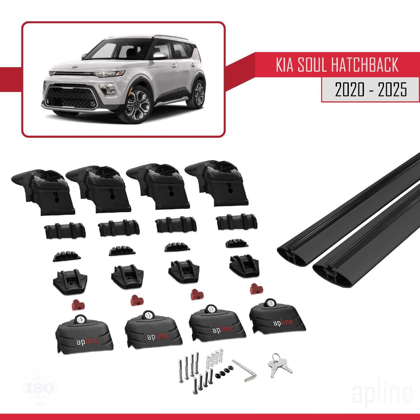 Compatible with Kia Soul 3 (SK3) 2020-2025 ACE-2 Car Roof Rack Cross Bar Black Aluminium 2 Bars