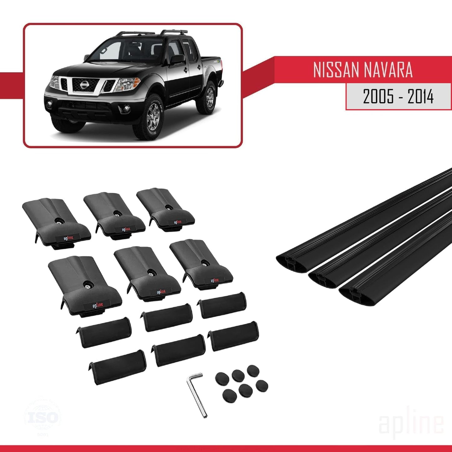 Compatible with Nissan Navara 3 (D40) 2005-2014 Fly Model Car Roof Rack Cross Bar Black Aluminium 3 Bars