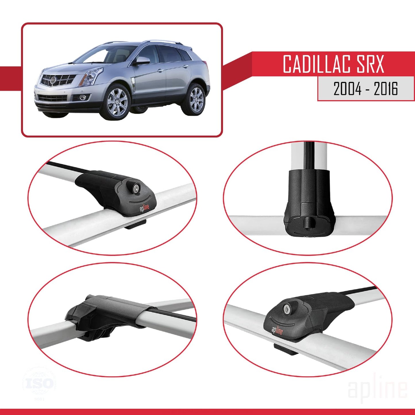 Compatible with Cadillac SRX 2004-2016 ACE-1 Car Roof Rack Cross Bar Grey Aluminium 3 Bars