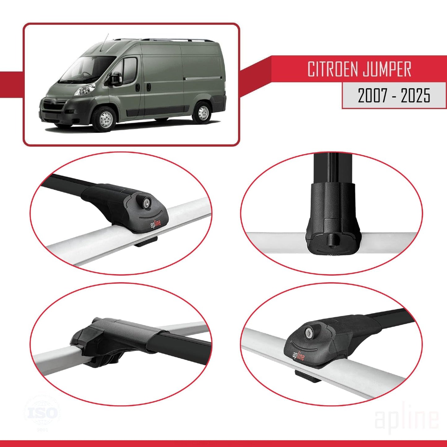 Compatible with Citroen Jumper 2 2007-2025 ACE-1 Car Roof Rack Cross Bar Black Aluminium 2 Bars