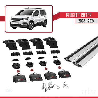 Compatible with Peugeot Rifter 2023-2024 ACE-2 Car Roof Rack Cross Bar Grey Aluminium 2 Bars