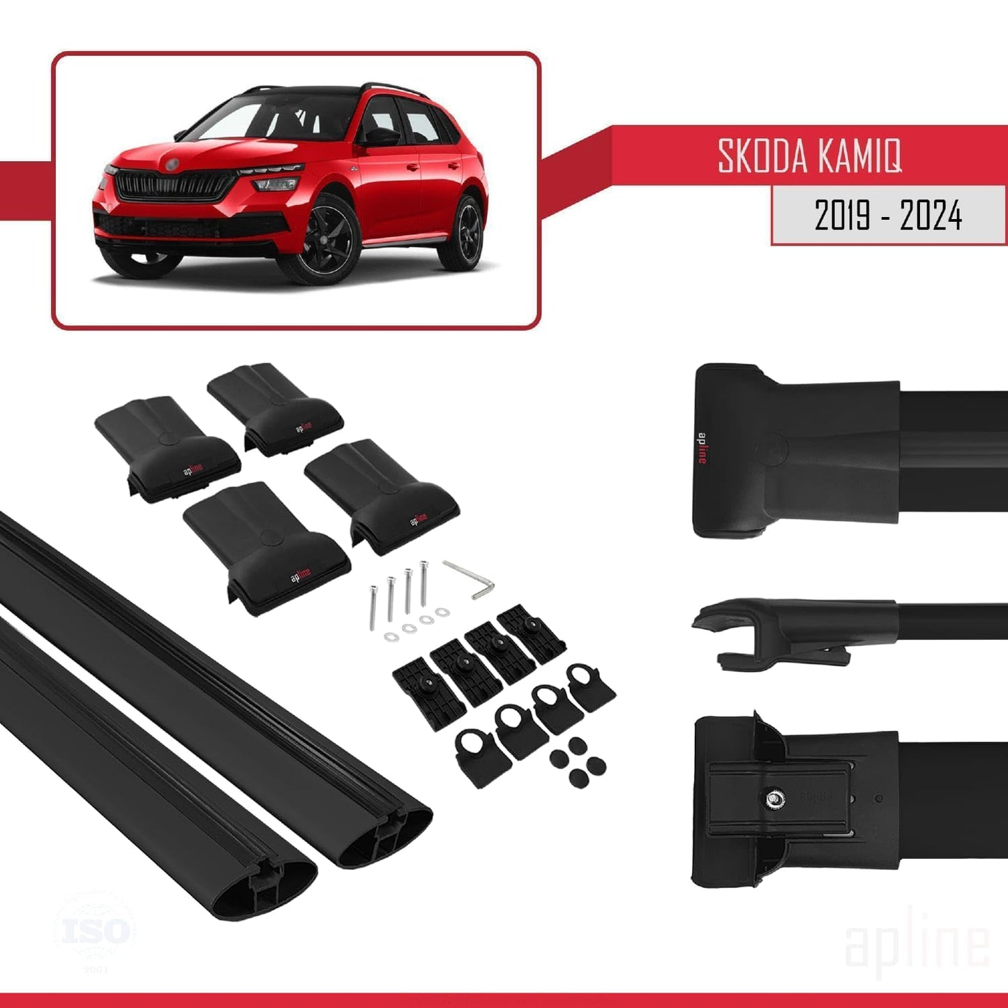 Compatible with Skoda Kamiq 2019-2025 Fly Model Car Roof Rack Cross Bar Black Aluminium 2 Bars