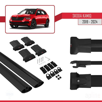 Compatible with Skoda Kamiq 2019-2025 Fly Model Car Roof Rack Cross Bar Black Aluminium 2 Bars