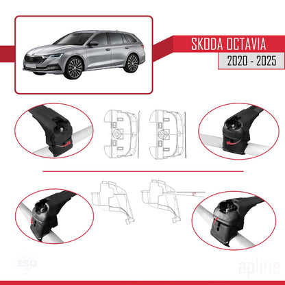 Compatible with Skoda Octavia 4 (NX) 2020-2025 ACE-2 Car Roof Rack Cross Bar Black Aluminium 2 Bars