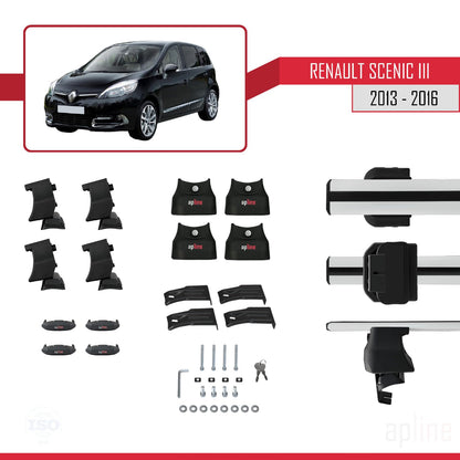 Compatible with Renault Scenic 3 2013-2016 ACE-4 Car Roof Rack Cross Bar Grey Aluminium 2 Bars