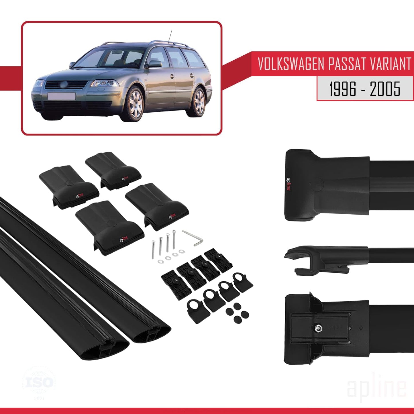 Compatible with VW Passat B5 Variant 1996-2005 Fly Model Car Roof Rack Cross Bar Black Aluminium 2 Bars