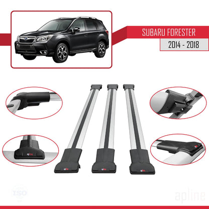 Compatible with Subaru Forester 4 (SJ) 2014-2018 Fly Model Car Roof Rack Cross Bar Grey Aluminium 3 Bars