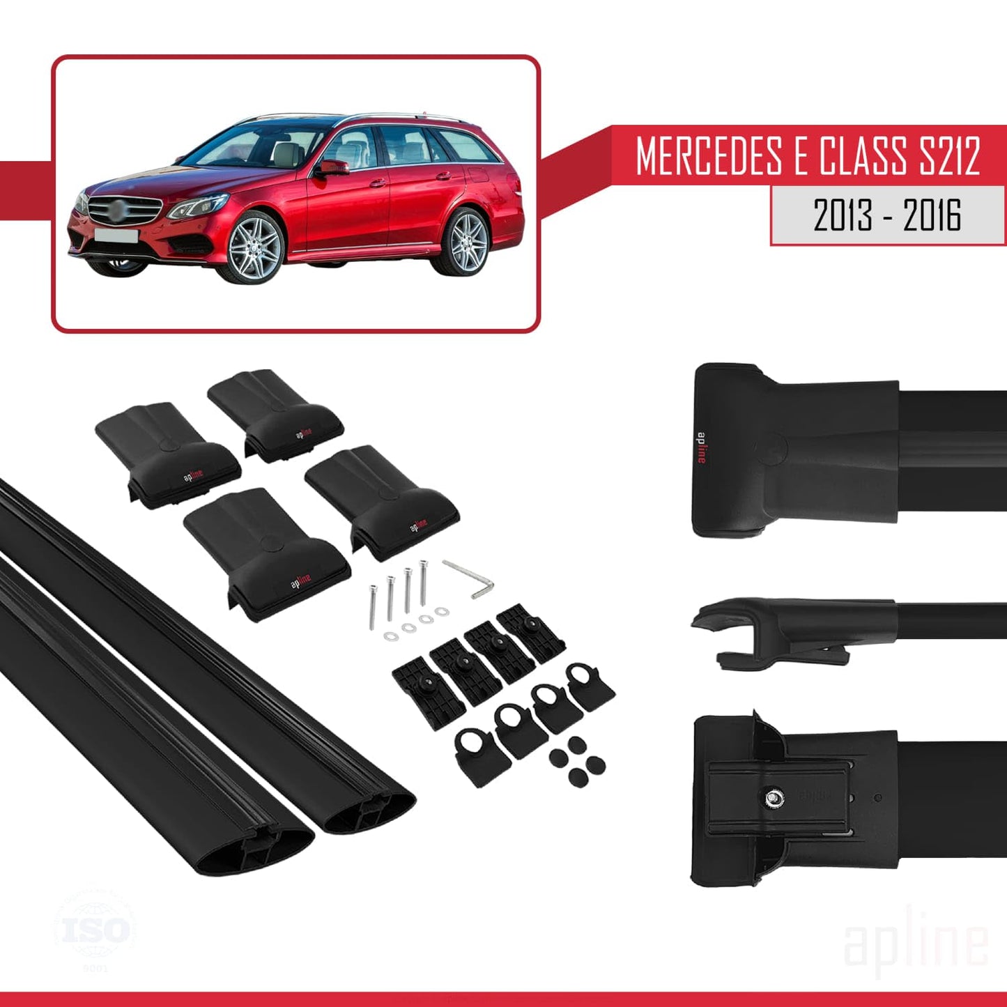 Compatible with Mercedes E Class S212 2013-2016 Fly Model Car Roof Rack Cross Bar Black Aluminium 2 Bars
