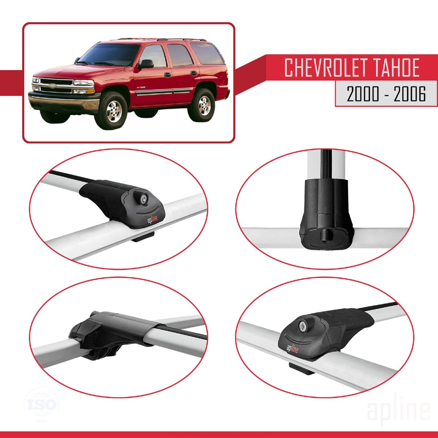Compatible with Chevrolet Tahoe 2000-2006 ACE-1 Car Roof Rack Cross Bar Grey Aluminium 2 Bars