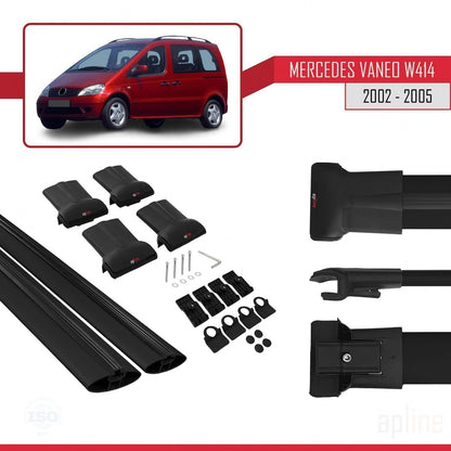 Compatible with Mercedes Vaneo (W414) 2002-2005 Fly Model Car Roof Rack Cross Bar Black Aluminium 2 Bars