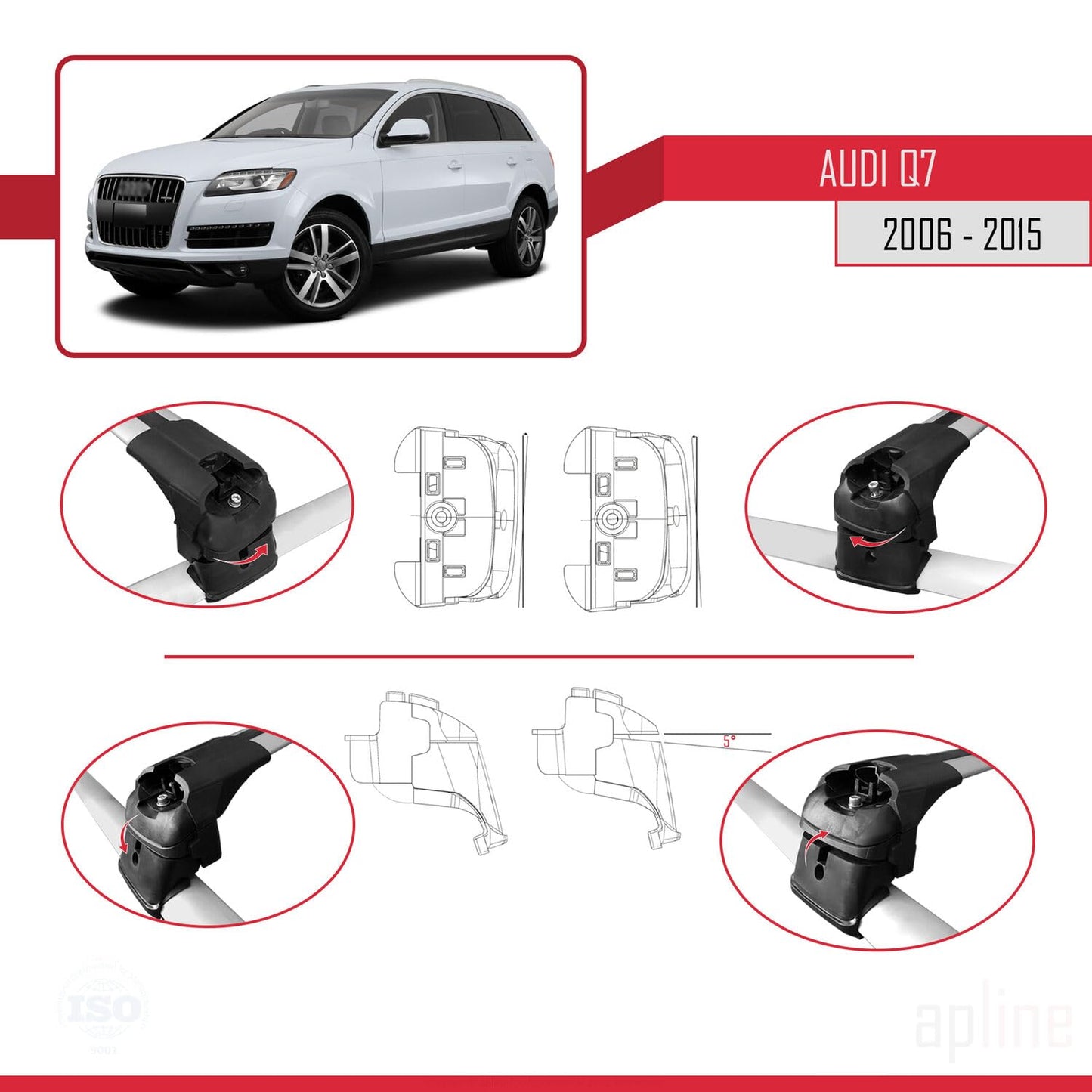 Compatible with Audi Q7 (4L) 2006-2015 ACE-2 Car Roof Rack Cross Bar Grey Aluminium 2 Bars