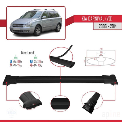 Compatible with Kia Carnival 2 (VQ) 2006-2014 Fly Model Car Roof Rack Cross Bar Black Aluminium 2 Bars