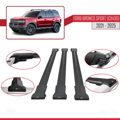 Compatible with Ford Bronco Sport (CX430) 2021-2025 Fly Model Car Roof Rack Cross Bar Black Aluminium 3 Bars