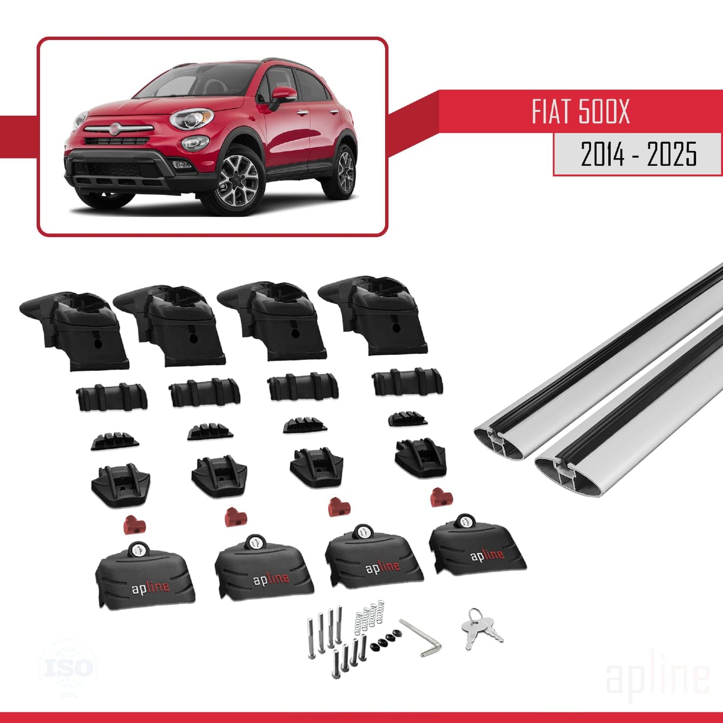 Compatible with Fiat 500X 2014-2025 ACE-2 Car Roof Rack Cross Bar Grey Aluminium 2 Bars