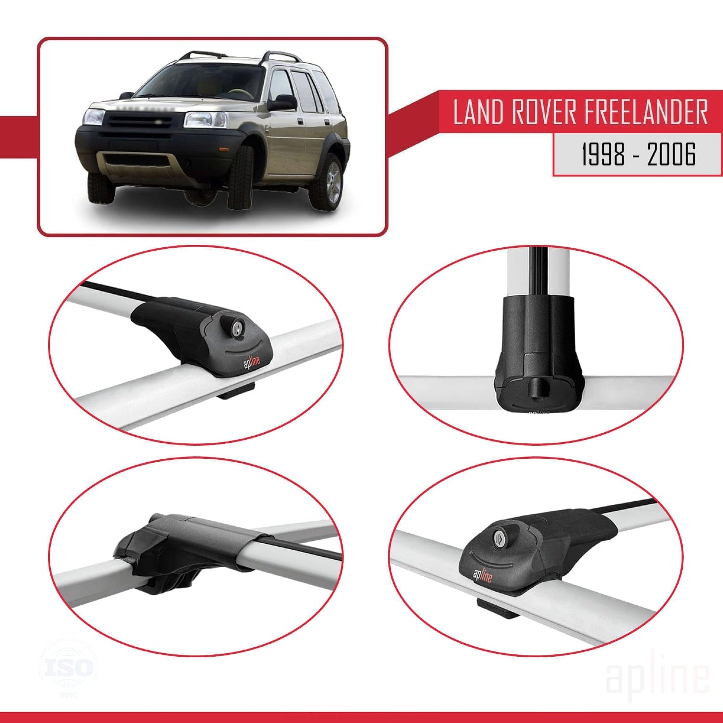 Compatible with Land Rover Freelander (L314) 1998-2006 ACE-1 Car Roof Rack Cross Bar Grey Aluminium 3 Bars