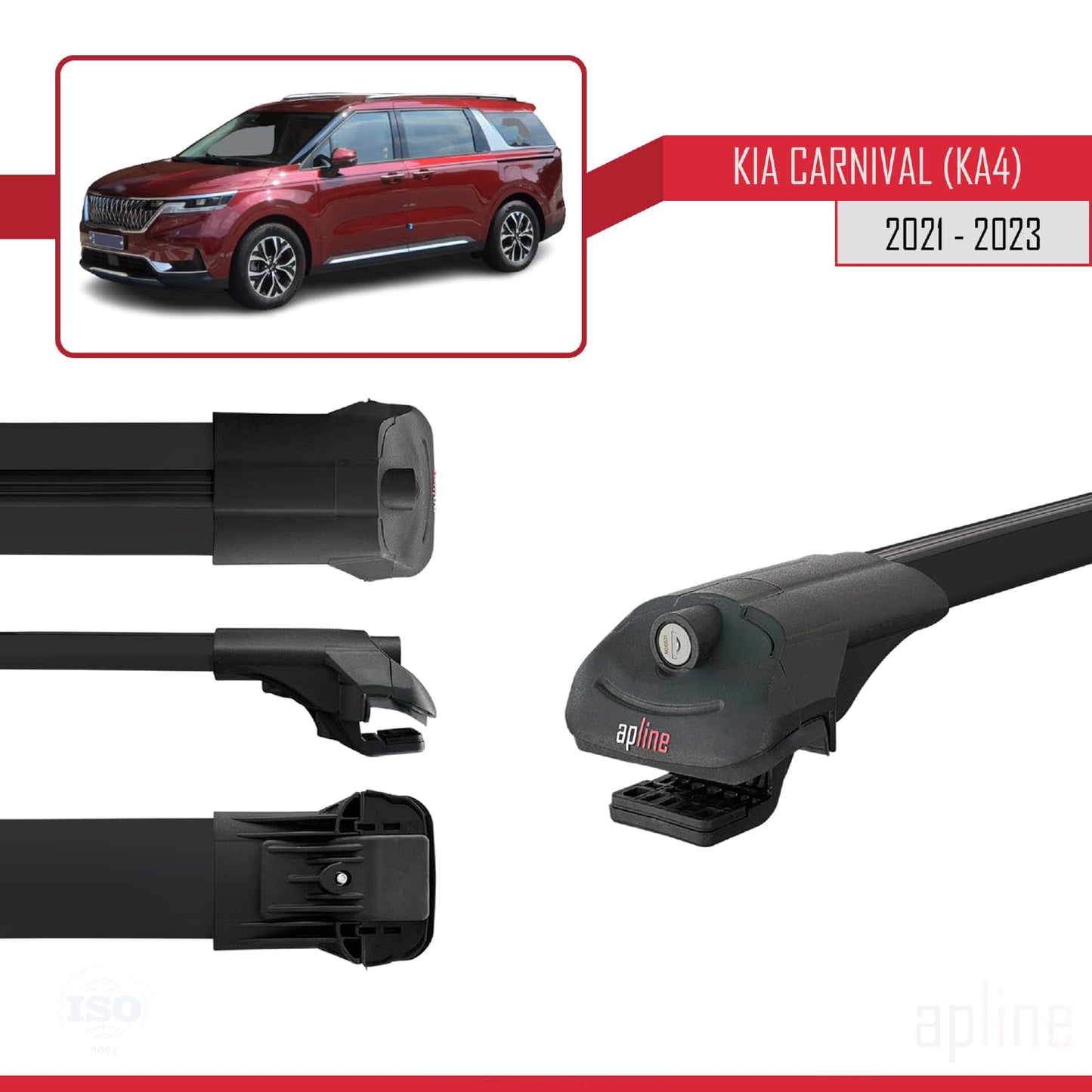 Compatible with Kia Carnival 4 (KA4) 2021-2023 ACE-1 Car Roof Rack Cross Bar Black Aluminium 2 Bars