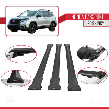 Compatible with Honda Passport 2019-2024 Fly Model Car Roof Rack Cross Bar Black Aluminium 3 Bars