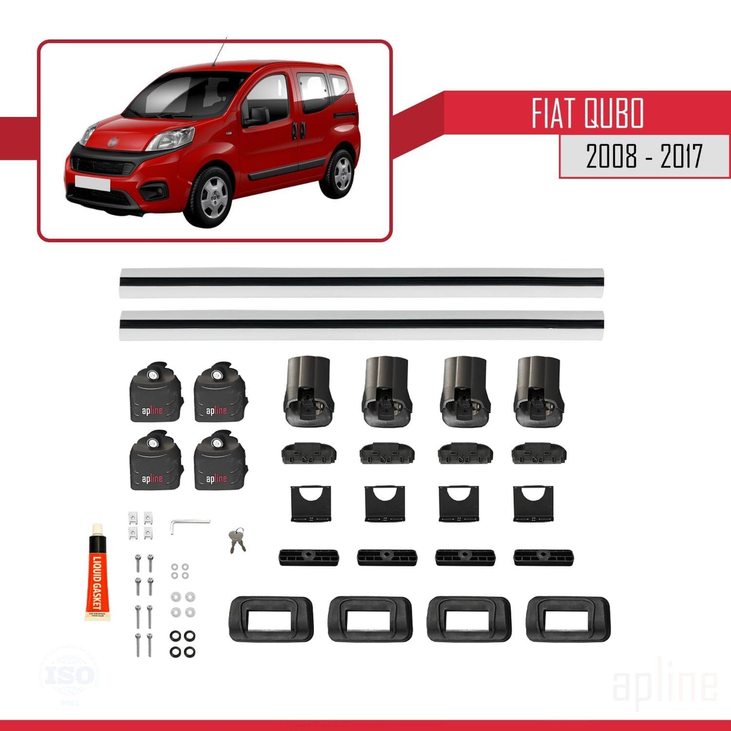 Compatible with Fiat Qubo 2008-2017 ACE-3 Car Roof Rack Cross Bar Grey Aluminium 2 Bars