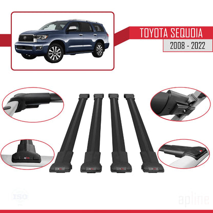 Compatible with Toyota Sequoia 2008-2022 Fly Model Car Roof Rack Cross Bar Black Aluminium 4 Bars