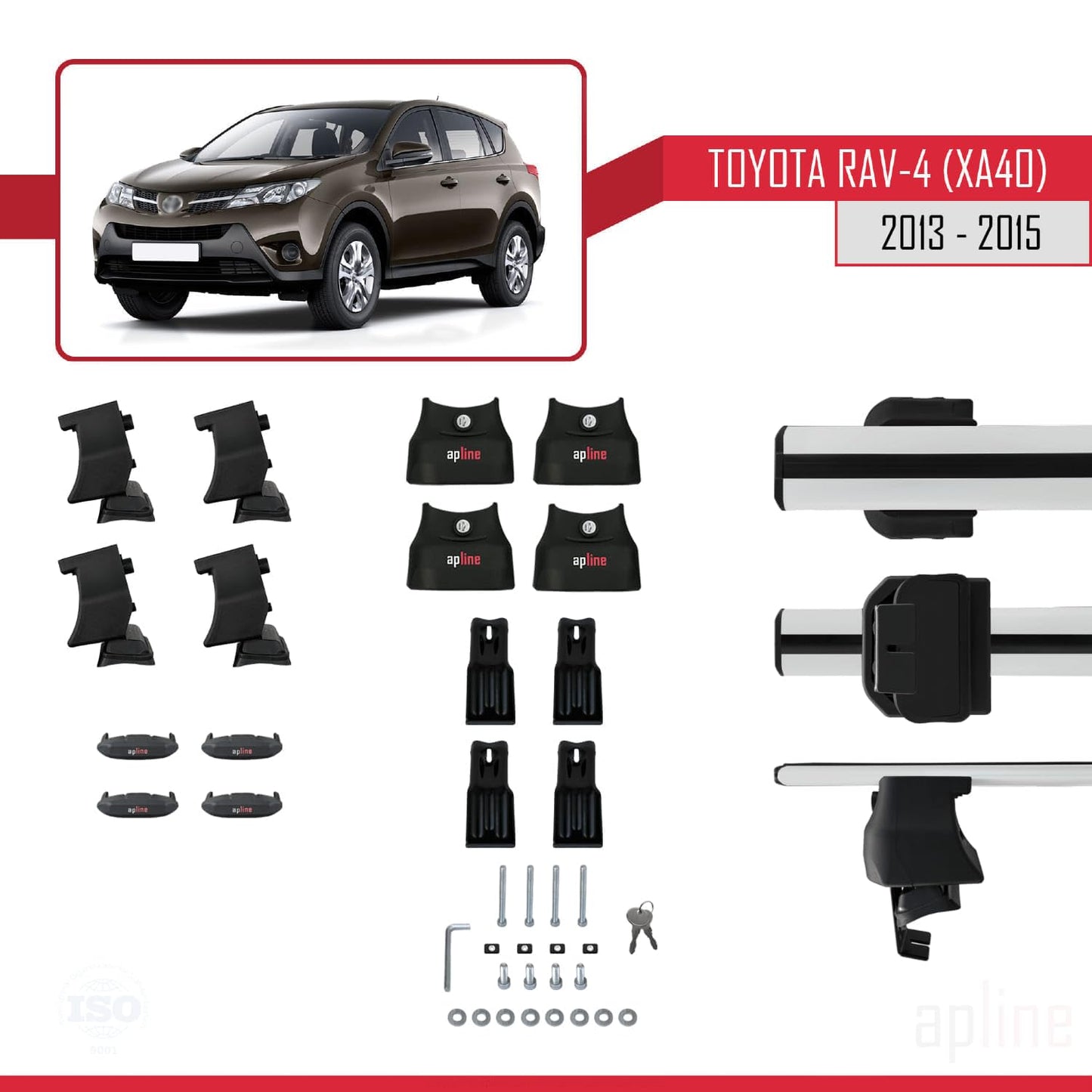 Compatible with Toyota RAV4 IV (XA40) Pre-Facelift 2013-2015 ACE-4 Car Roof Rack Cross Bar Grey Aluminium 2 Bars