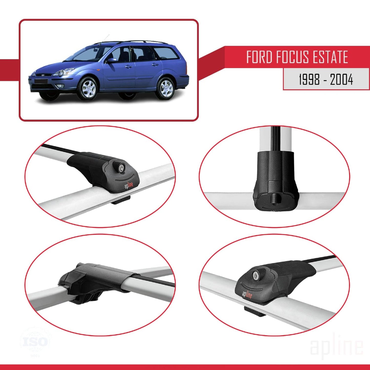 Compatible with Ford Focus (C170) SW 1998-2004 ACE-1 Car Roof Rack Cross Bar Grey Aluminium 2 Bars