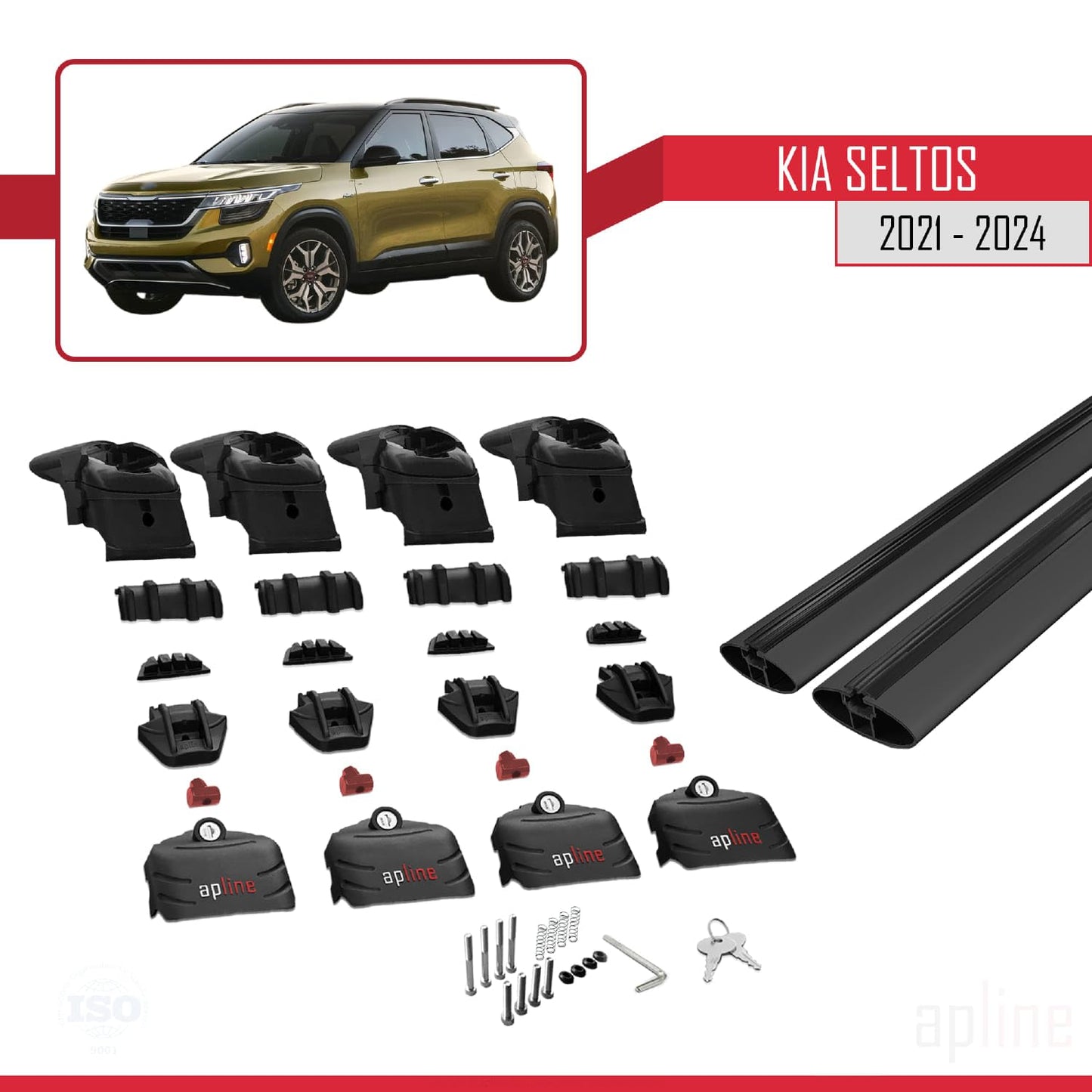 Compatible with Kia Seltos 2021-2024 ACE-2 Car Roof Rack Cross Bar Black Aluminium 2 Bars