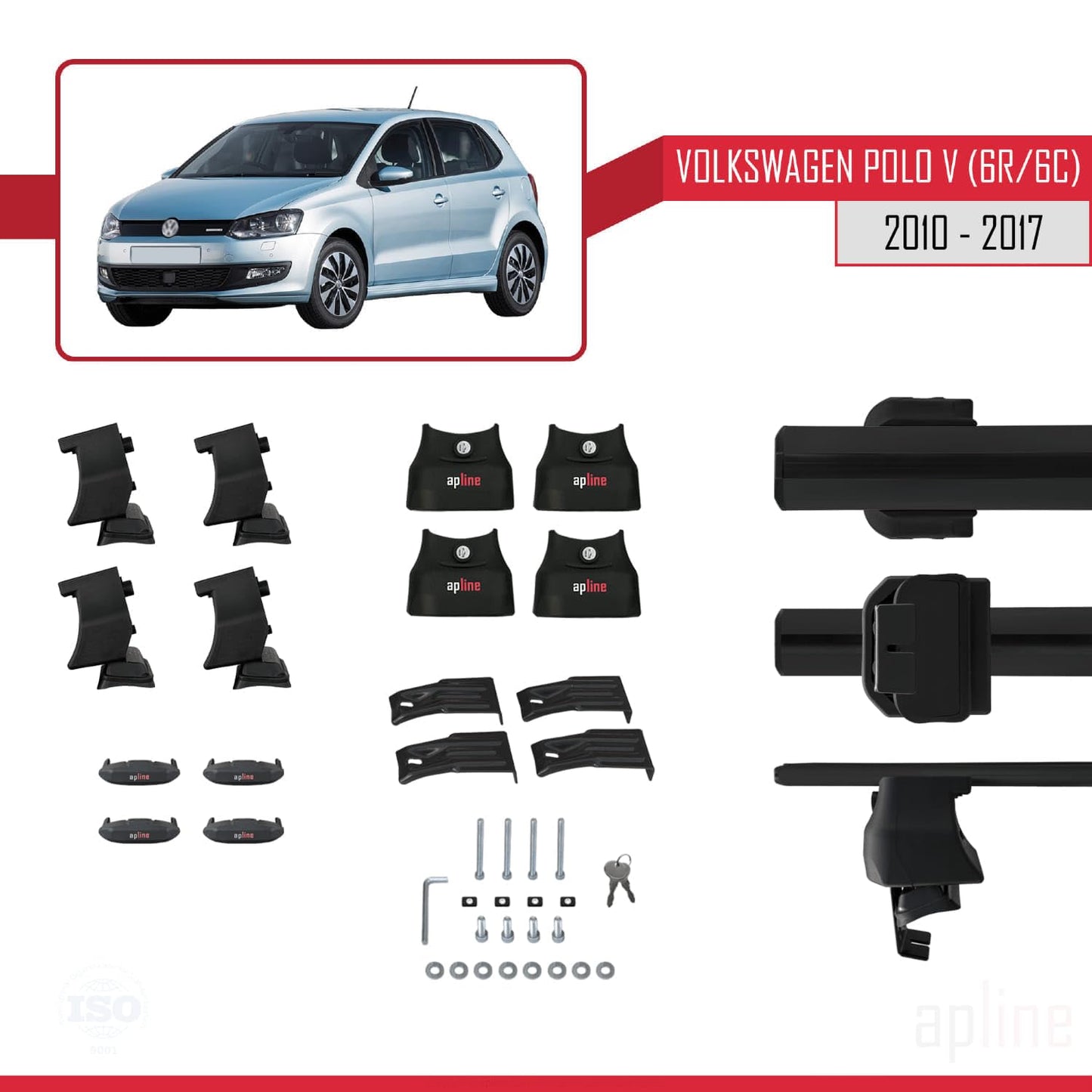 Compatible with Volkswagen Polo 5 (6R) 2010-2017 ACE-4 Car Roof Rack Cross Bar Black Aluminium 2 Bars