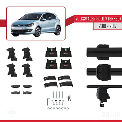 Compatible with Volkswagen Polo 5 (6R) 2010-2017 ACE-4 Car Roof Rack Cross Bar Black Aluminium 2 Bars