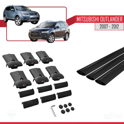 Compatible with Mitsubishi Outlander 2 2007-2012 Fly Model Car Roof Rack Cross Bar Black Aluminium 3 Bars