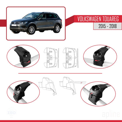 Compatible with VW Touareg 2015-2018 ACE-2 Car Roof Rack Cross Bar Grey Aluminium 2 Bars