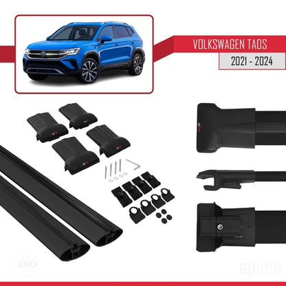 Compatible with Volkswagen Taos 2021-2025 Fly Model Car Roof Rack Cross Bar Black Aluminium 2 Bars