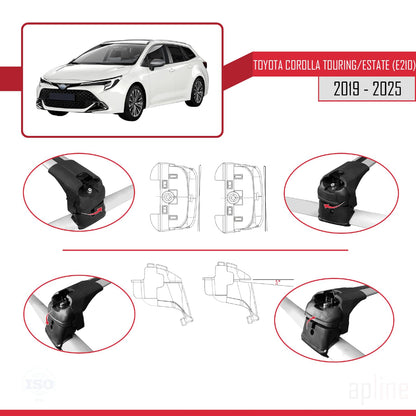 Compatible with Toyota Corolla Touring (E210) 2019-2025 ACE-2 Car Roof Rack Cross Bar Grey Aluminium 2 Bars