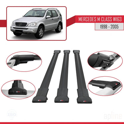 Compatible with Mercedes M Class (W163) 1998-2005 Fly Model Car Roof Rack Cross Bar Black Aluminium 3 Bars