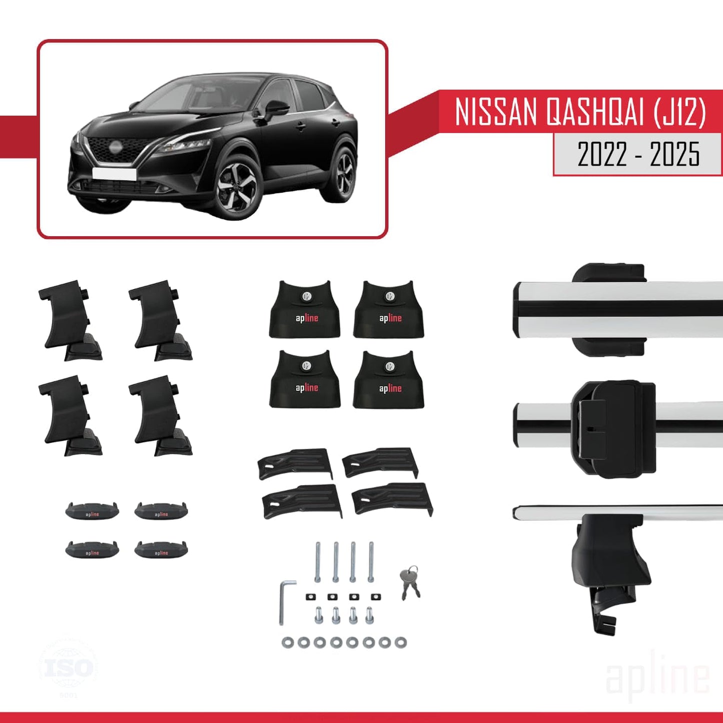 Compatible with Nissan Qashqai 3 (J12) 2022-2025 ACE-4 Car Roof Rack Cross Bar Grey Aluminium 2 Bars
