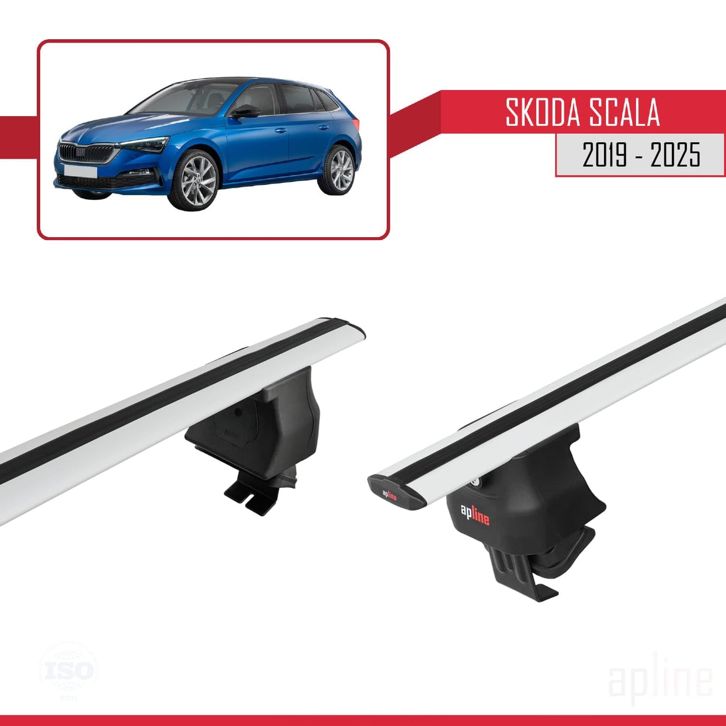 Compatible with Skoda Scala 2019-2025 ACE-4 Car Roof Rack Cross Bar Grey Aluminium 2 Bars