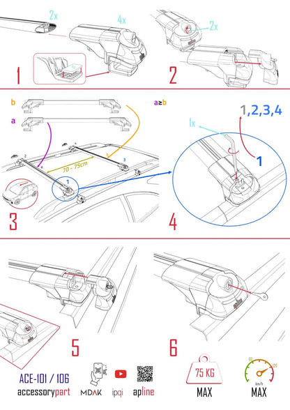 Compatible with Jeep Renegade (BU) 2014-2025 ACE-1 Car Roof Rack Cross Bar Grey Aluminium 2 Bars